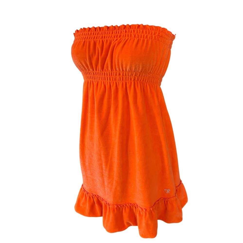 Beach Sparkle Ocean Pacific Terry Cloth Cover Up Dress S Orange Vintage